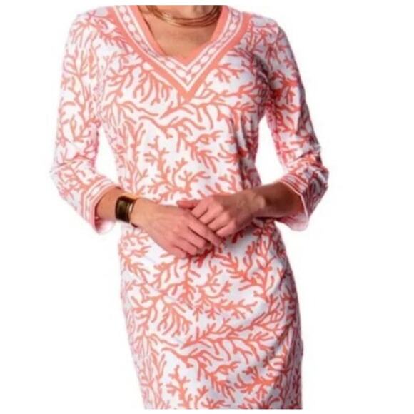 Barbara Gerwit Coral Print Tunic Mini Dress Size Small 3/4 Sleeve - Picture 1 of 9